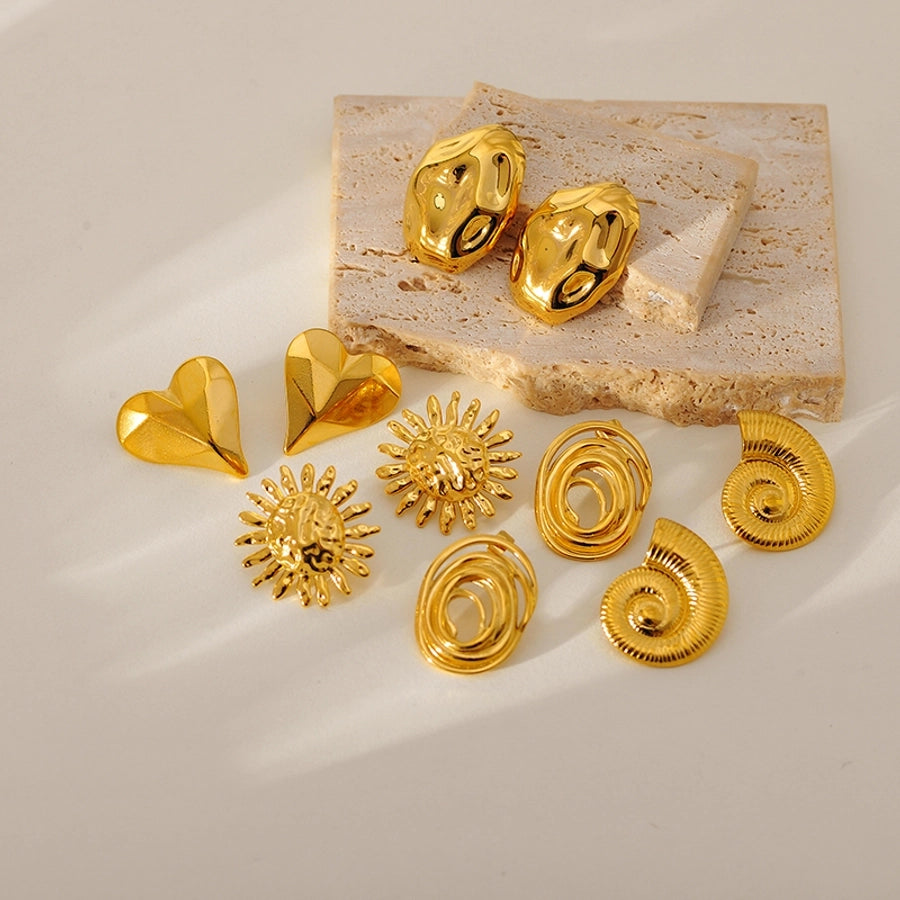 1 Pair Simple Style Classic Style Circle Heart Shape Spiral 304 Stainless Steel Ear Studs