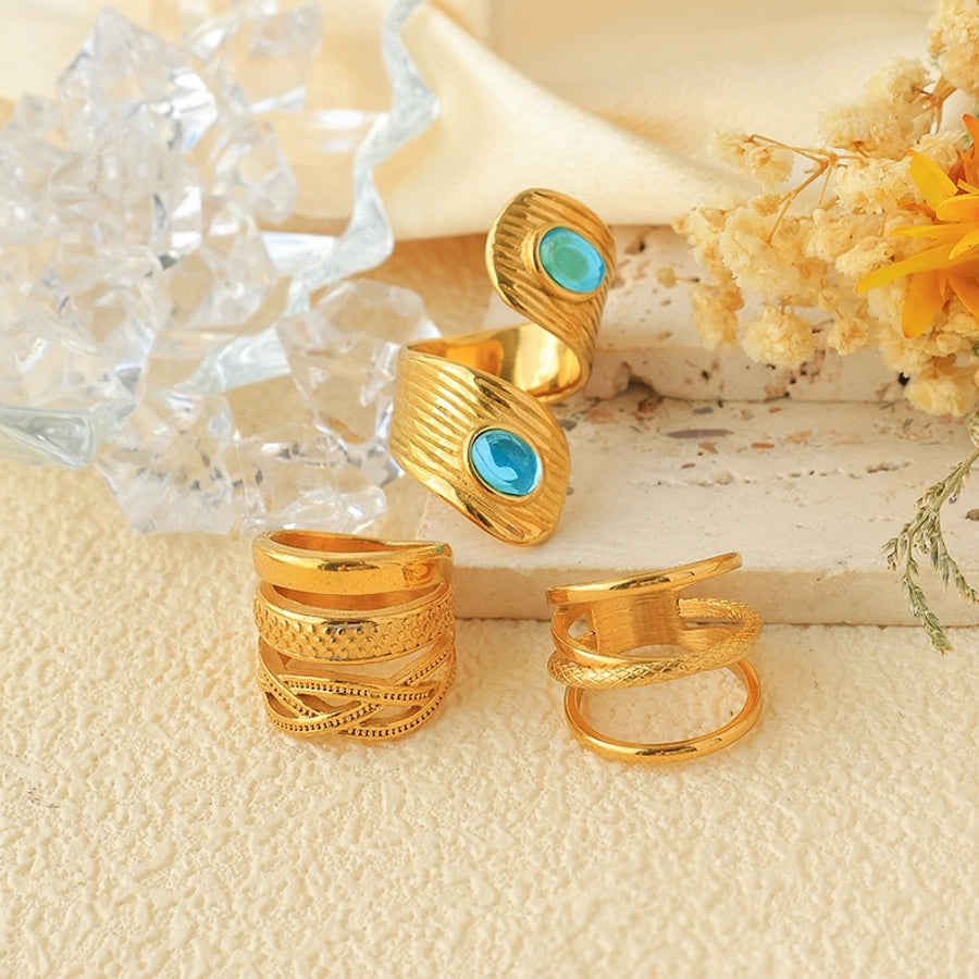 Jewelry Vintage Style Simple Style Commute Geometric 304 Stainless Steel Natural Stone 14K Gold Plated Inlay Rings