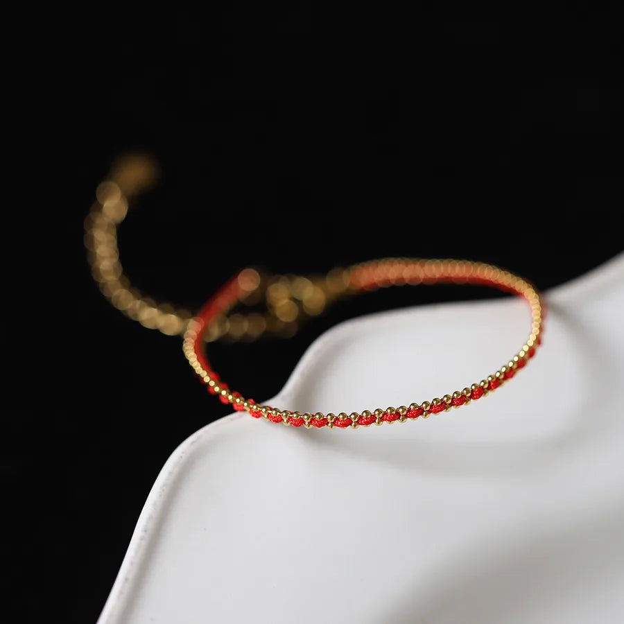 Hip-Hop Simple Style Solid Color Titanium Steel 18K Gold Plated ball chain Woven Chain Bracelets In Bulk