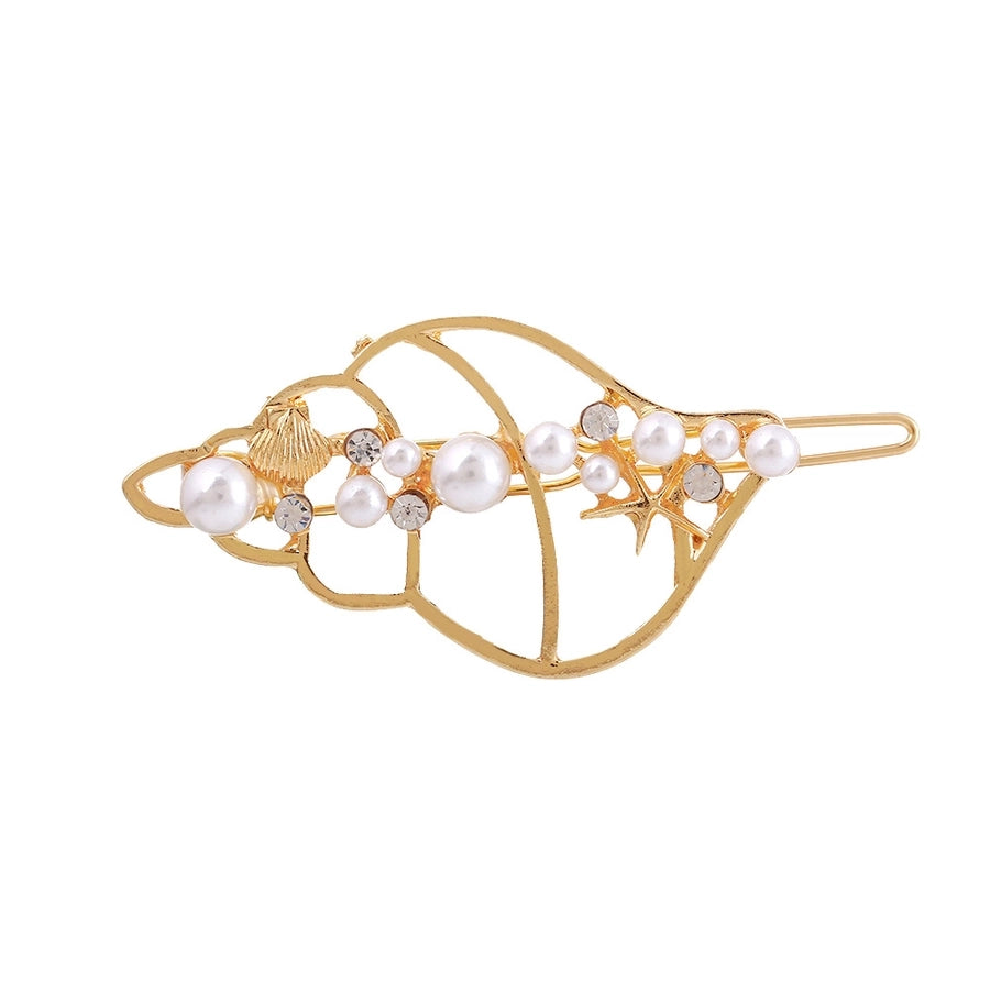 simple style starfish conch shell imitation pearl alloy plating inlay rhinestones hair clip