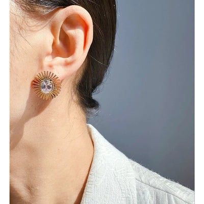 1 Pair Elegant Cute Solid Color Inlay Brass Zircon 24K Gold Plated Ear Studs