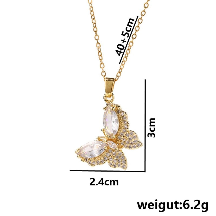 Jewelry Cute Queen Bridal Butterfly Titanium Steel Zircon 18K Gold Plated Inlay Pendant Necklace