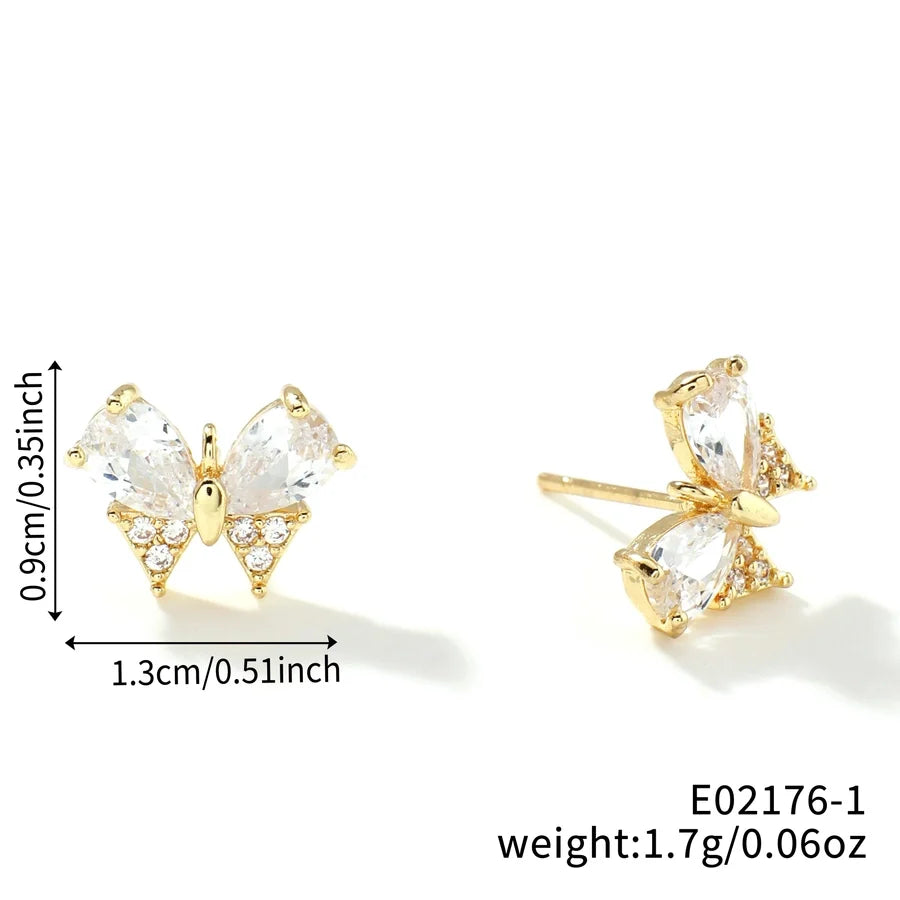 1 Pair Japanese Style Simple Style Shiny Butterfly Three-dimensional Inlay Copper Zircon K Gold Plated Ear Studs