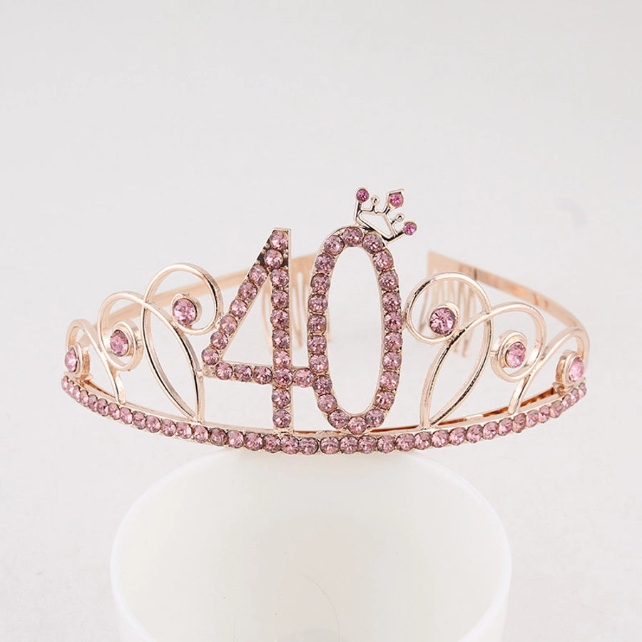 New Birthday Crown  60 Digital Birthday Headband Bridal Banquet Rhinestone Hair Accessories Alloy Headband Women