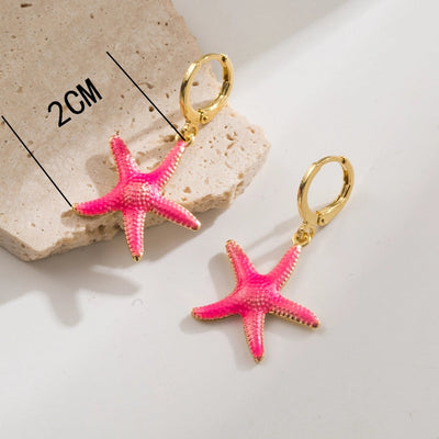 1 Pair Elegant Vacation Starfish Shell Copper 18K Gold Plated Drop Earrings