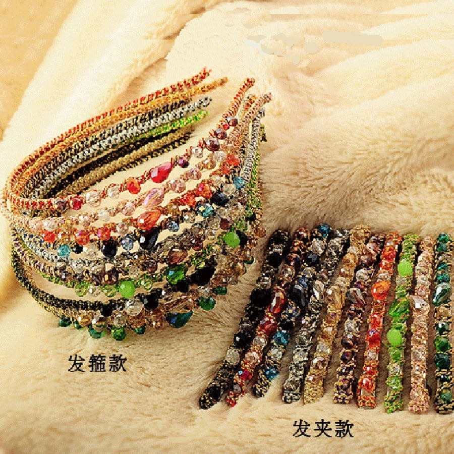 korean colorful flash irregular crystal around the wide side headband
