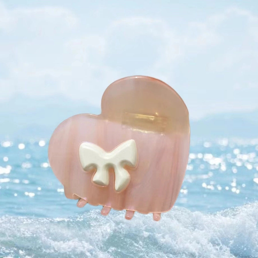 Women's Simple Style Heart Shape Bow Knot Acetic acid sheets Hair Claws