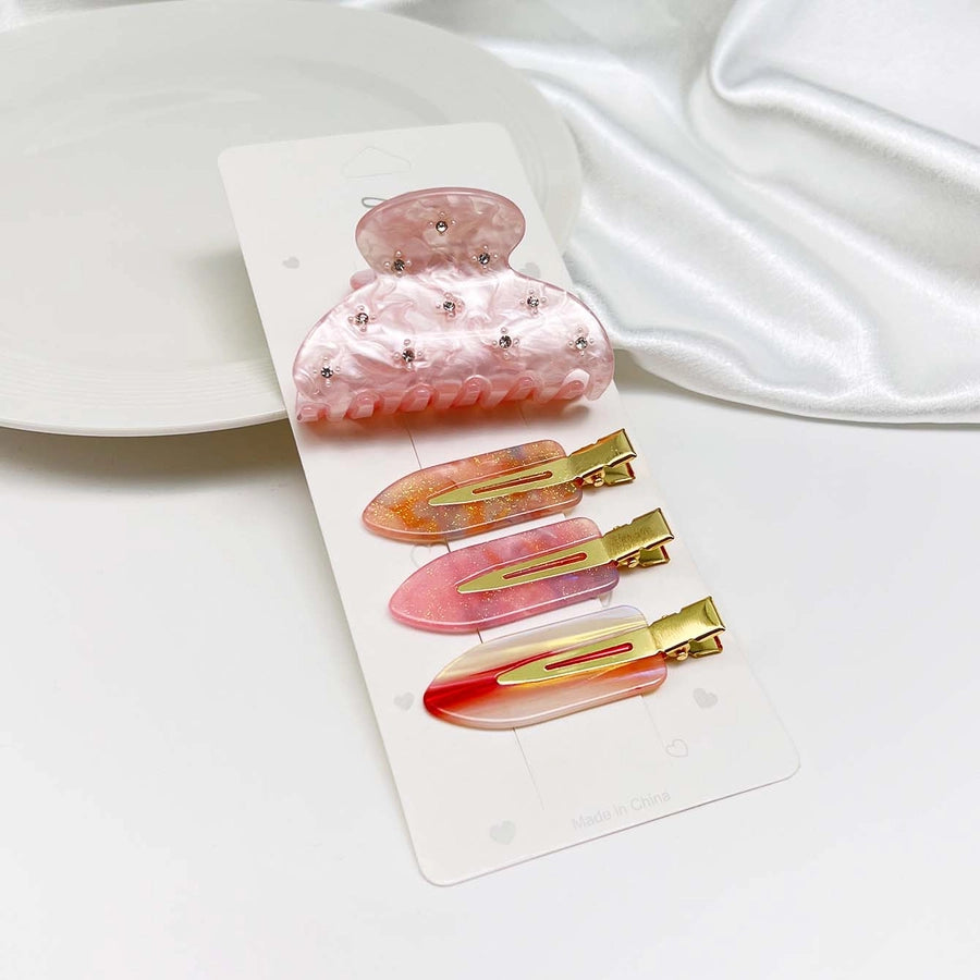 4-Piece Set High Quality Acetate with Diamond Advanced Grip Thin and Glittering Seamless Bang Clip Female Daily