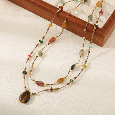 Casual Cute Commute Irregular 304 Stainless Steel natural stone Copper Woven Chain Necklace In Bulk