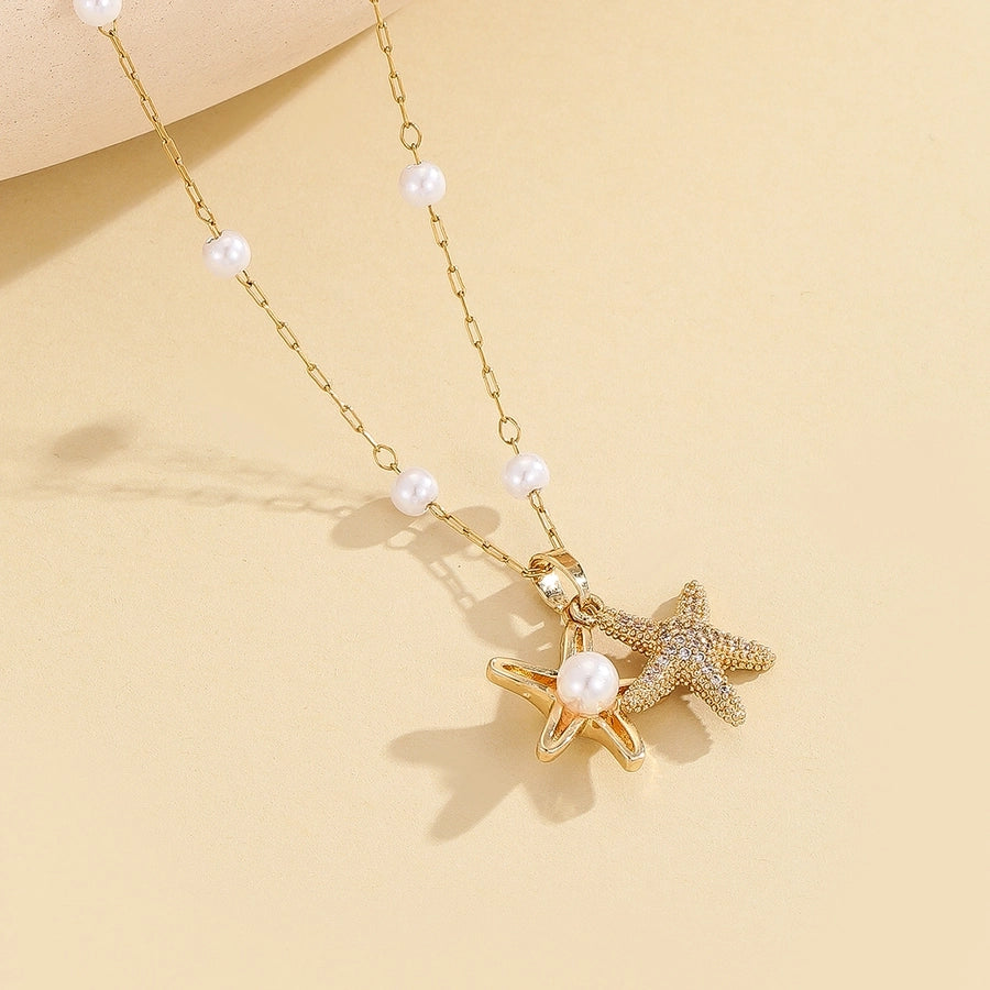 Jewelry Marine Style Sweet Starfish 304 Stainless Steel Pendant Necklace