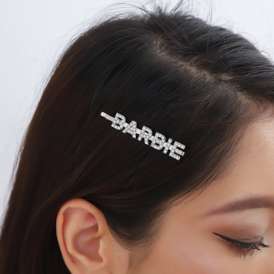 elegant sweet letter alloy plating inlay rhinestones hair clip