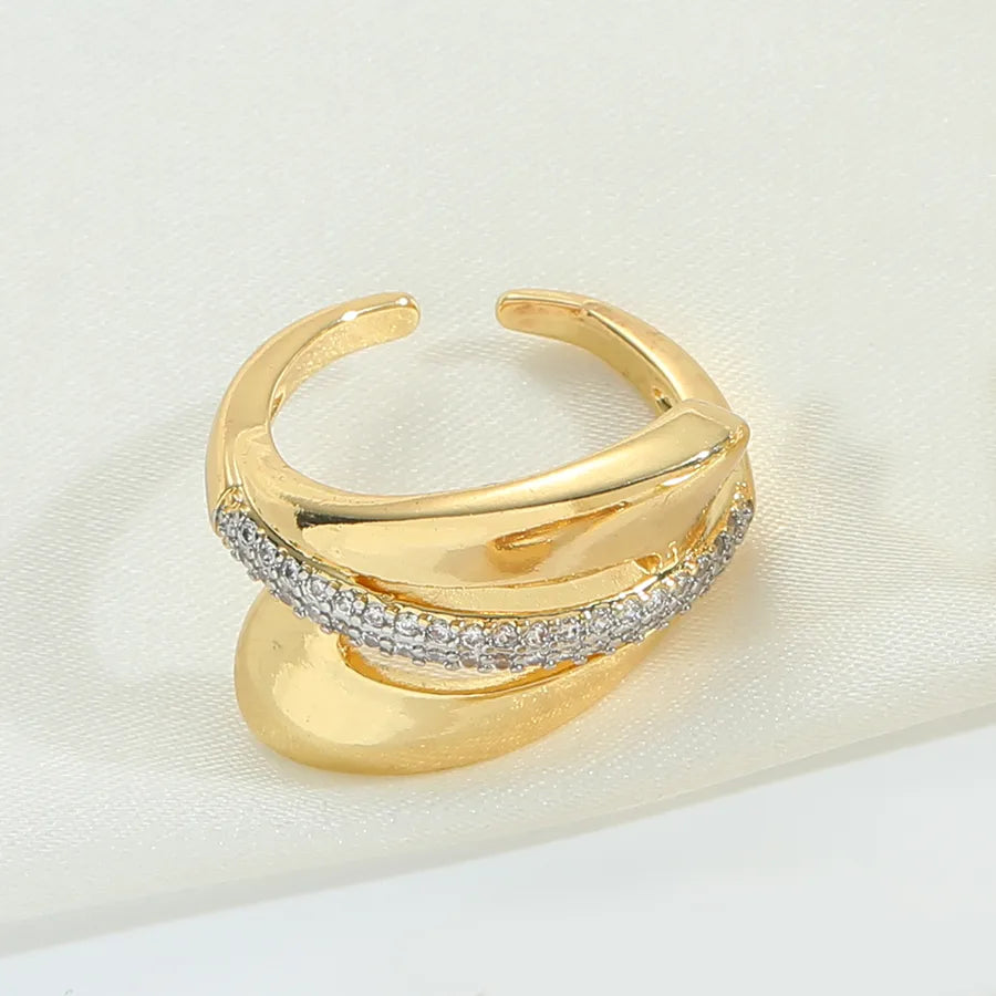 Wholesale Jewelry Casual Retro Solid Color Copper Zircon 14K Gold Plated Hollow Out Open Rings