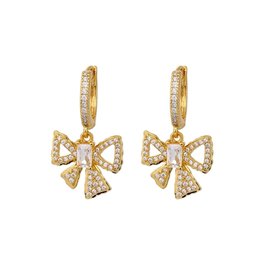 1 Pair Sweet Bow Knot Inlay Copper Zircon Drop Earrings