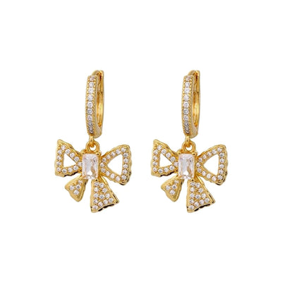 1 Pair Sweet Bow Knot Inlay Copper Zircon Drop Earrings