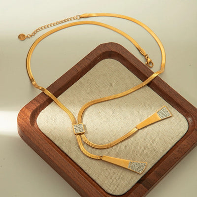 Jewelry Elegant Lady Geometric 304 Stainless Steel Zircon 14K Gold Plated Plating Three Layer Necklace Necklace