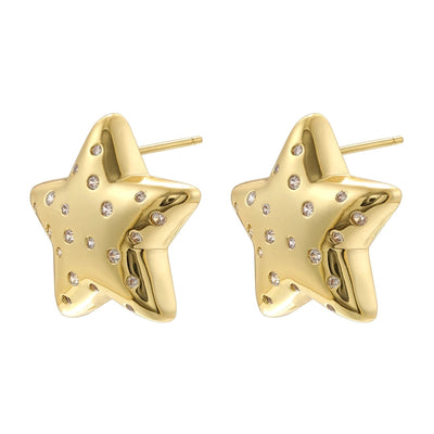 1 Pair Elegant Lady Streetwear Pentagram Plating Inlay Copper Zircon 18K Gold Plated Ear Studs