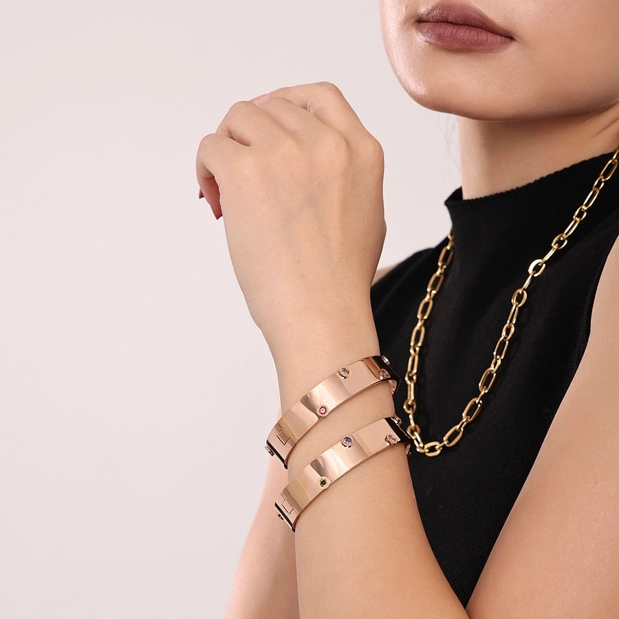 Elegant Glam Round 304 Stainless Steel 18K Gold Plated Zircon Bangle In Bulk