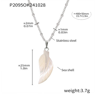 Jewelry Elegant Irregular Leaf 304 Stainless Steel Shell Pendant Necklace