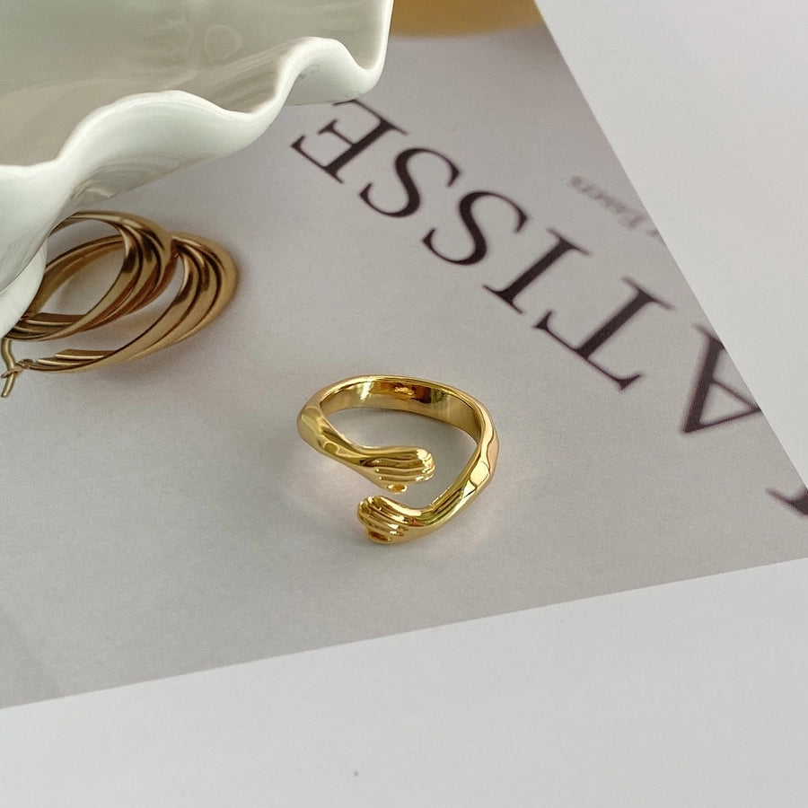 Copper 14K Gold Plated 16K Gold Plated 18K Gold Plated Ring Pleated Inlay Hand Olive Branch Shell Zircon Open Rings Rings