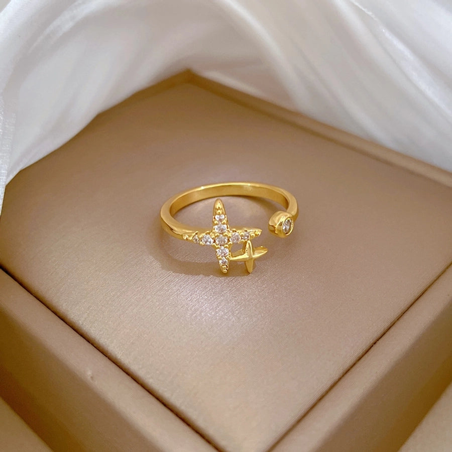 Brass Gold Plated Inlay Star Zircon Brass Rings