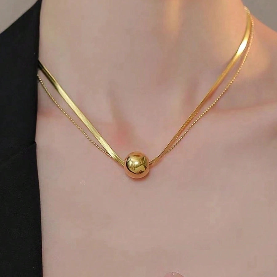 Jewelry Basic Simple Style Classic Style Ball 304 Stainless Steel 18K Gold Plated Plating Double Layer Necklaces
