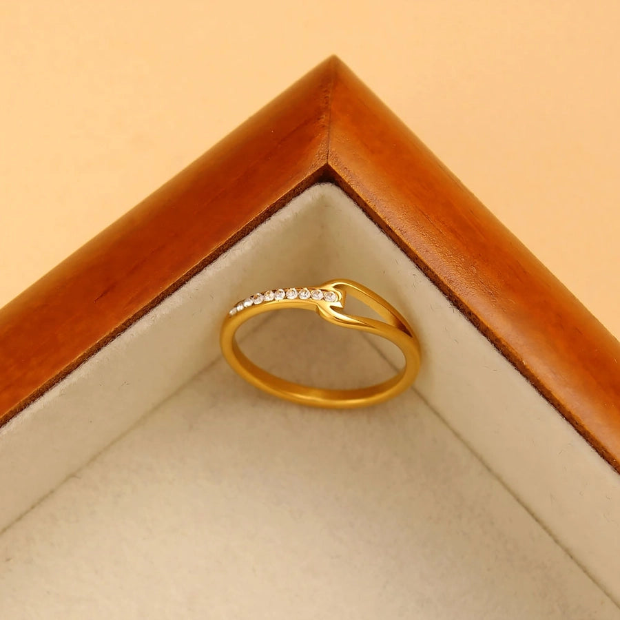 Jewelry Simple Style Commute Water Droplets Solid Color 304 Stainless Steel Rhinestones 18K Gold Plated Round Inlay Rings