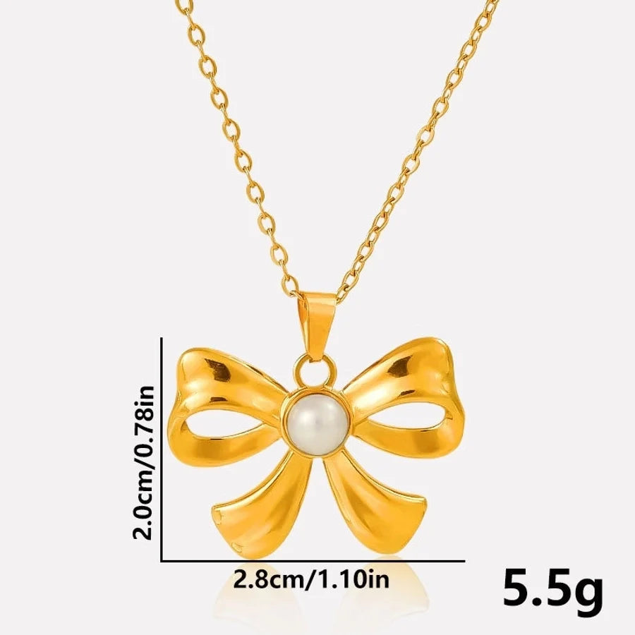 Jewelry Vintage Style Classic Style Bow Knot 304 Stainless Steel 18K Gold Plated Irregular Plating Pendant Necklace