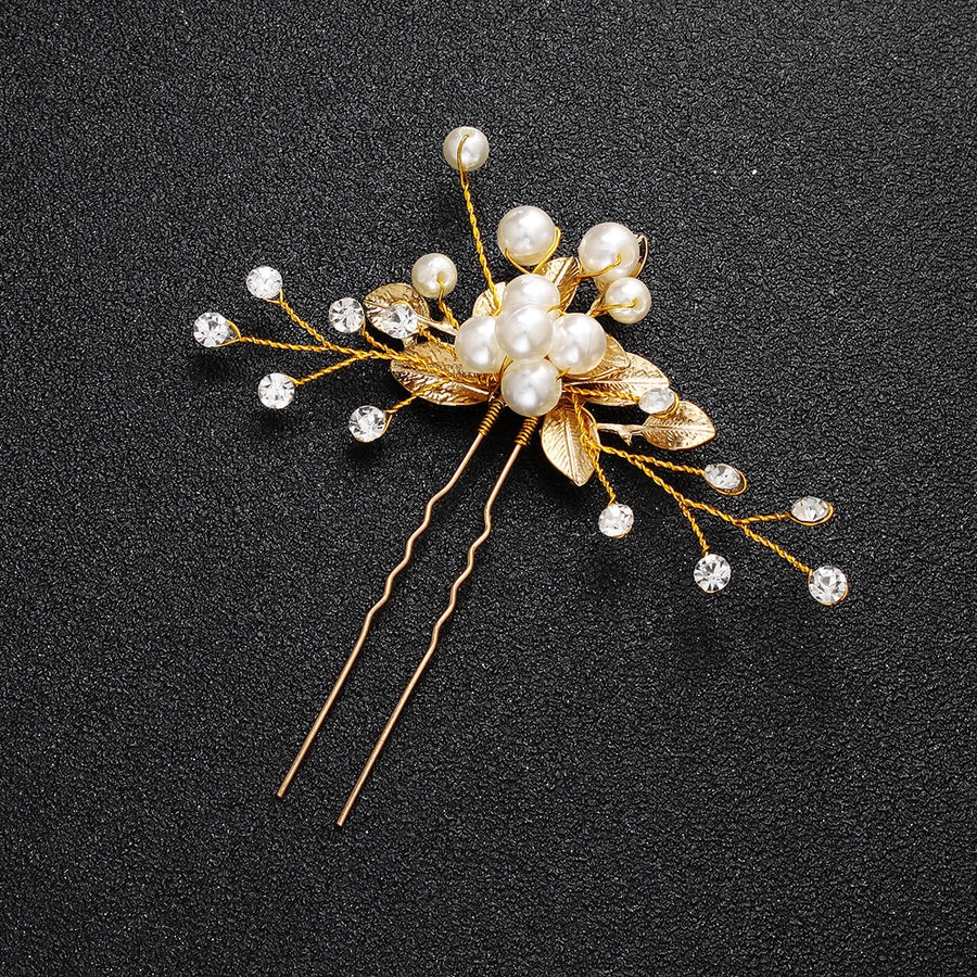 korean bridal headdress pearl u-shaped hairpin alloy flower hair beads