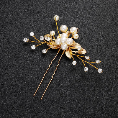 korean bridal headdress pearl u-shaped hairpin alloy flower hair beads