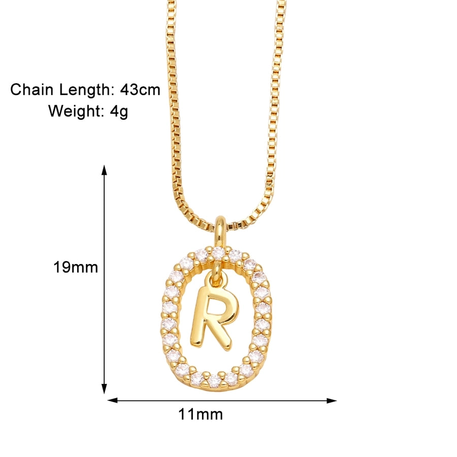 Jewelry Modern Style Simple Style letter 201 Stainless Steel Copper Zircon 18K Gold Plated Inlay Pendant Necklace