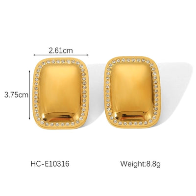 1 Piece IG Style Exaggerated Round Rectangle Plating Inlay 304 Stainless Steel Rhinestones 18K Gold Plated Ear Studs