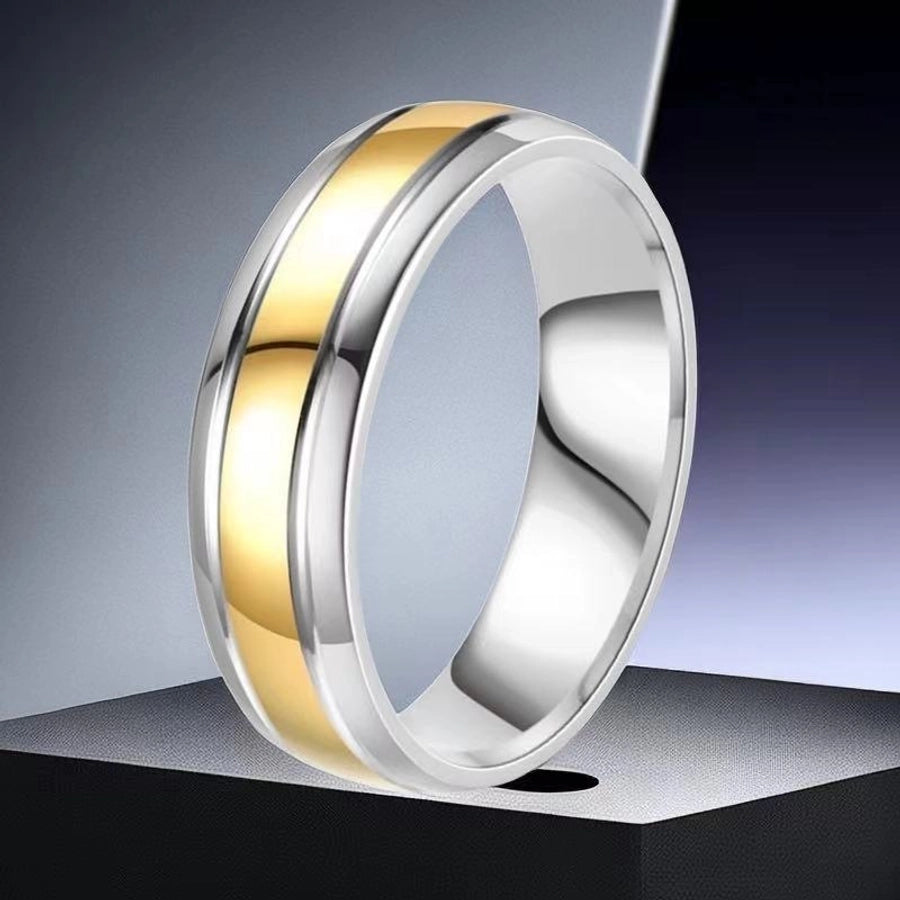 Jewelry Simple Style Geometric Titanium Steel Zircon Mixed Metal Plating Rings