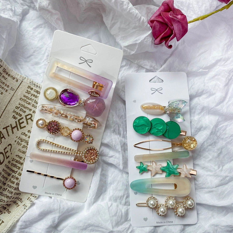 sweet plaid flower alloy pearl rhinestones hair clip 1 set