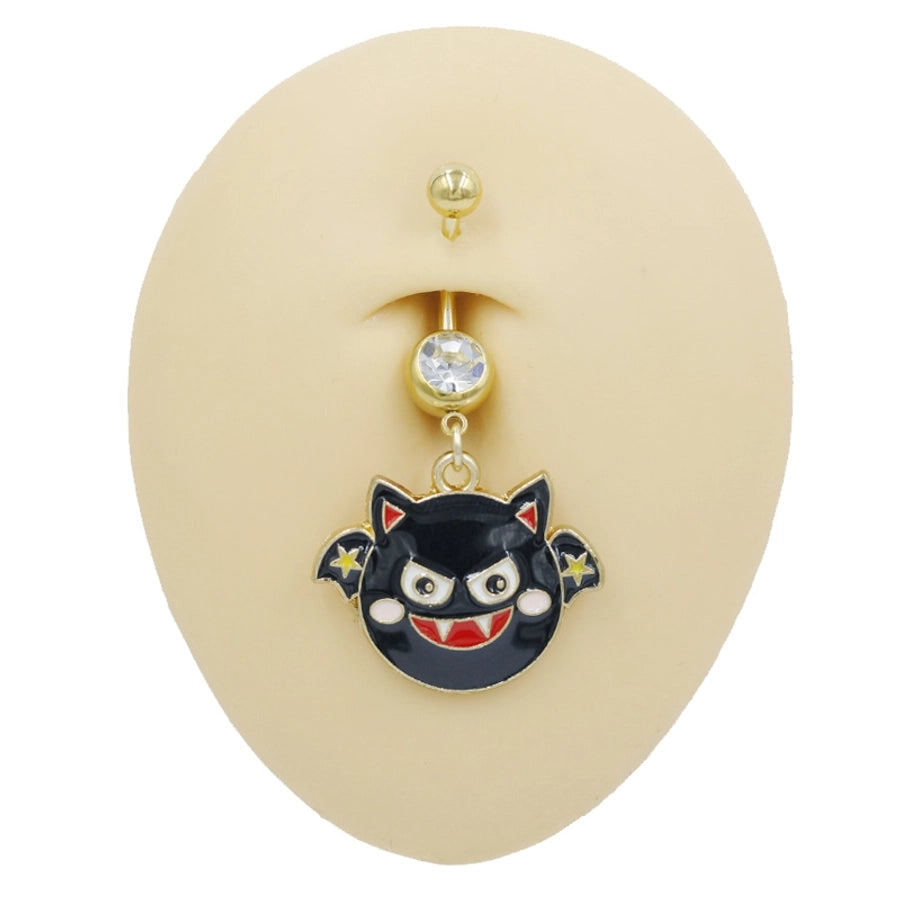 1 Piece Belly Rings Rock Punk Pumpkin Bat Skull 316 Stainless Steel  Alloy Epoxy Inlay Rhinestones Zircon Gold Plated