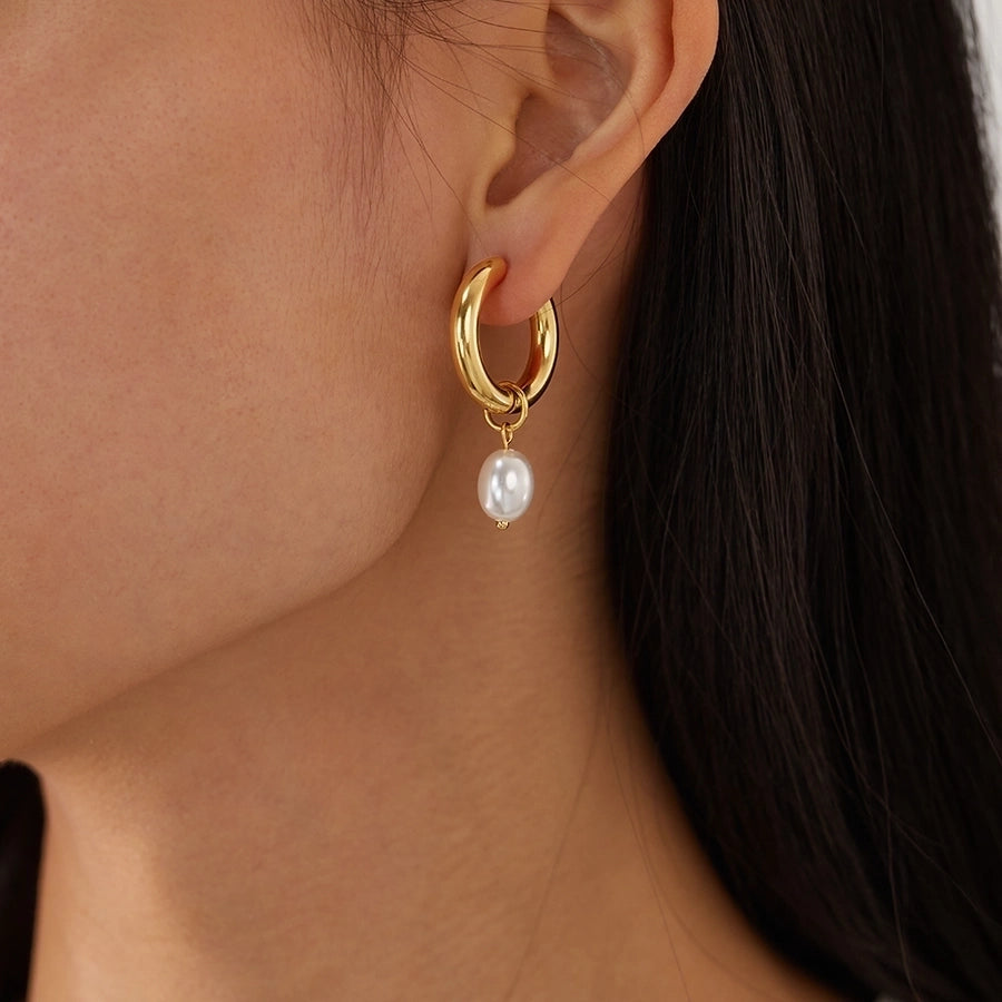 1 Pair French Style Geometric Pearl chain 304 Stainless Steel 18K Gold Plated Drop Earrings