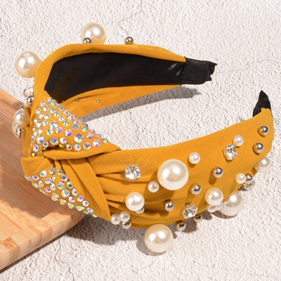 fashion solid color cloth inlay pearl hair band 1 piece