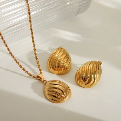 Jewelry Casual Commute Texture round 304 Stainless Steel 18K Gold Plated Earrings Necklace
