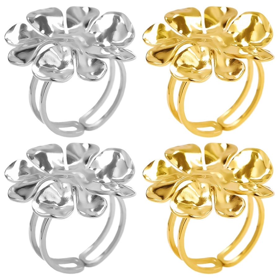 Jewelry Cute Geometric Flower 304 Stainless Steel 18K Gold Plated Irregular Polishing Adjustable Ring