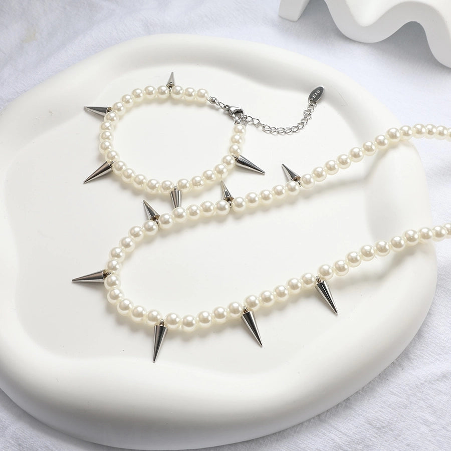 Jewelry Simple Style Geometric 304 Stainless Steel Artificial Pearl Plating  Bracelets Necklace