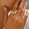 A Copper-Plated Gold Glossy Heart Inlaid Zircon Bow XINGX Sweet Light Luxury Daily Date Gift Women's Ring
