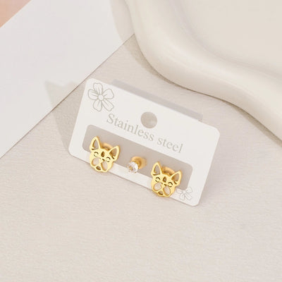 1 Set Halloween Cute Sweet Animal Cat Bat Polishing Inlay 304 Stainless Steel Zircon 18K Gold Plated Ear Studs