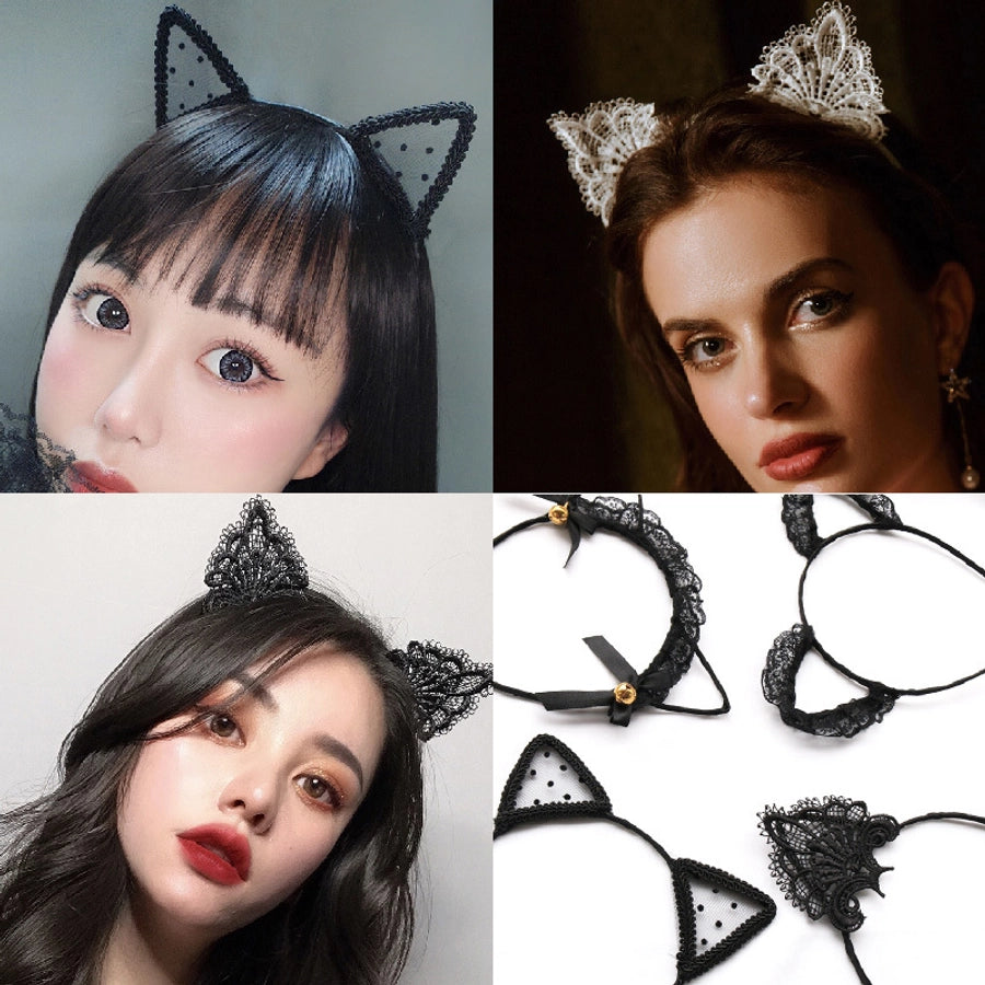 retro cat ears lace handmade hair band 1 piece