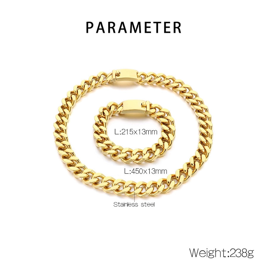 Fashion Minimalist Atmospheric Stainless Steel Cuban Link Chain Bracelet Necklace