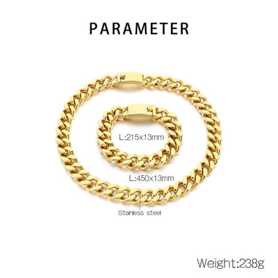 Fashion Minimalist Atmospheric Stainless Steel Cuban Link Chain Bracelet Necklace