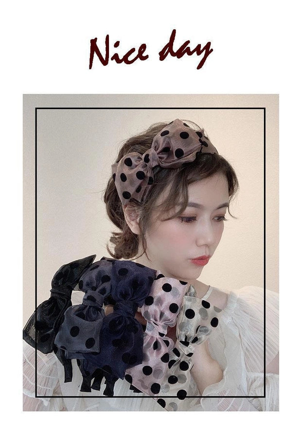 Elegant niche polka dot bow headband female versatile internet celebrity  outing hair band Sweet wide-brimmed simple headband