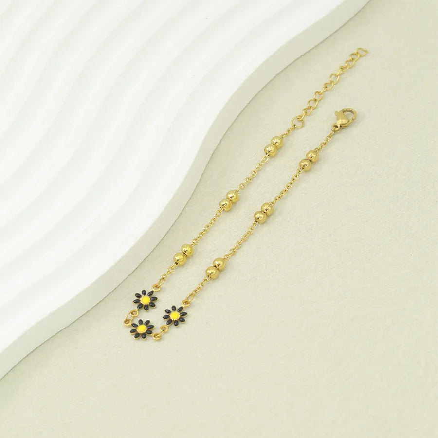 Cute Sweet Daisy 304 Stainless Steel 18K Gold Plated O-shaped chain Bracelets In Bulk