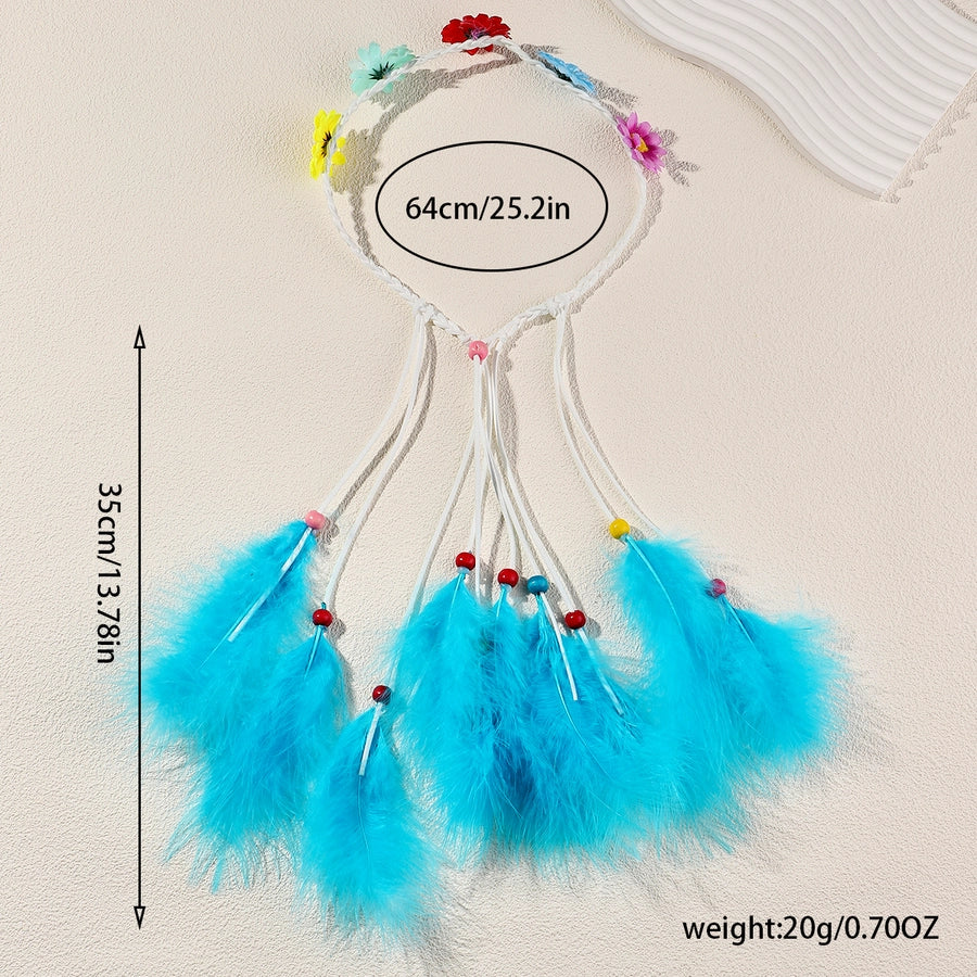 Women's Vacation Bohemian Pastoral Feather Flower Artificial Feather rope Hair Band