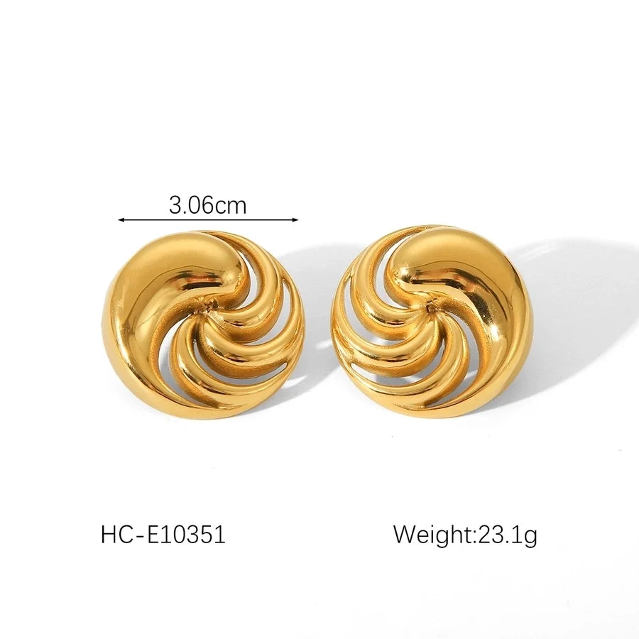 1 Pair IG Style Classic Style Thread 304 Stainless Steel Titanium Steel 18K Gold Plated Ear Studs