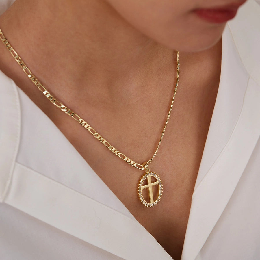 Jewelry French Style Simple Style Cross Copper 14K Gold Plated Pendant Necklace