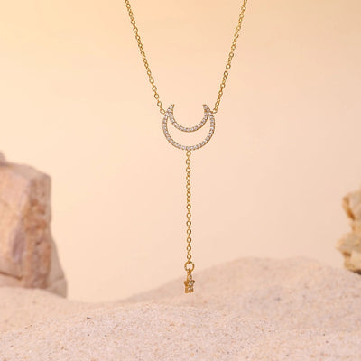 Jewelry Elegant Luxurious Vacation Moon Titanium Steel Rhinestones 18K Gold Plated Plating Jewelry Set